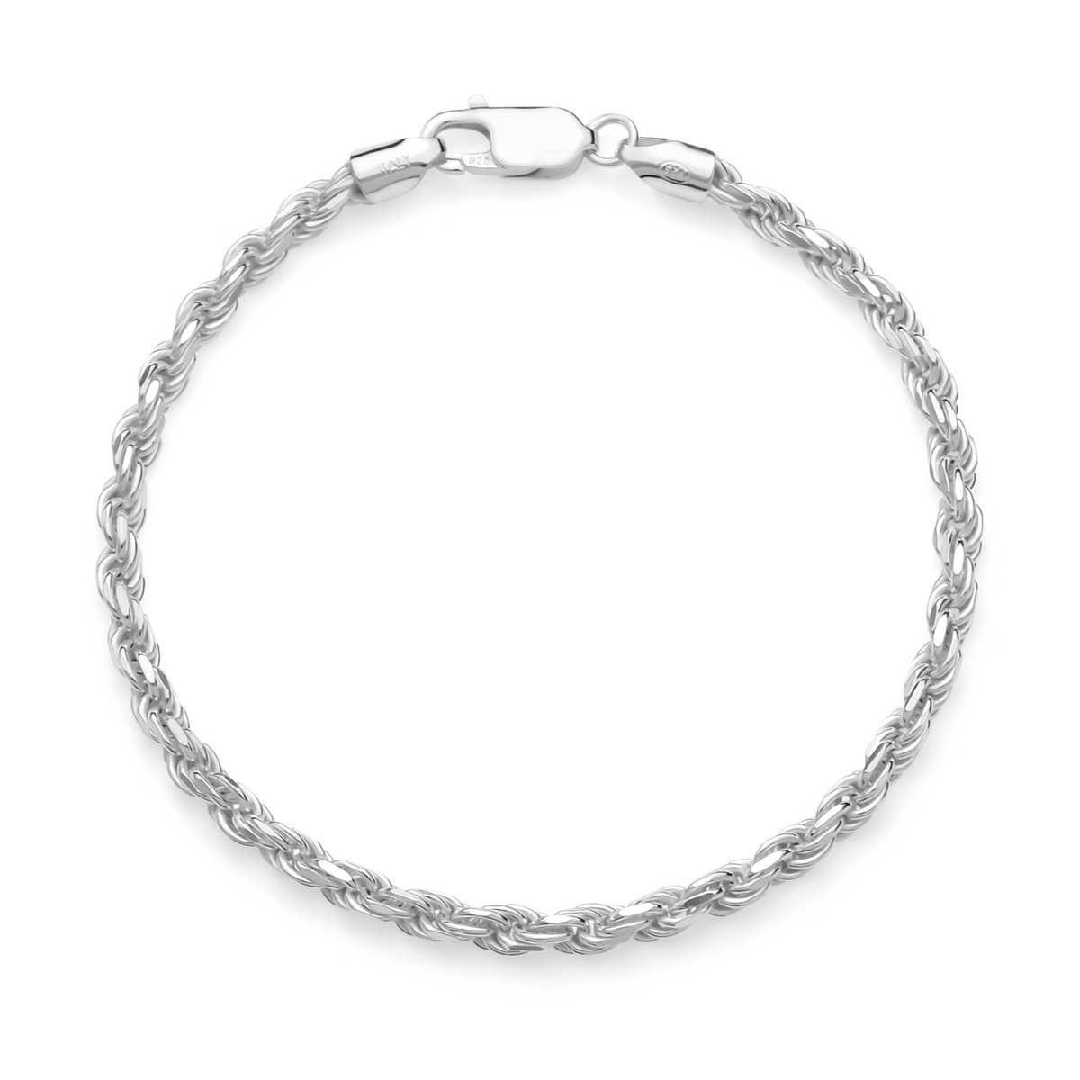 JUXE24-Koord armband-rope chain bracelet-massief 925 zilver-4 mm breed-19 cm lang-geslepen