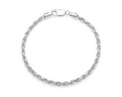 JUXE24-Koord armband-rope chain bracelet-massief 925 zilver-4 mm breed-19 cm lang-geslepen