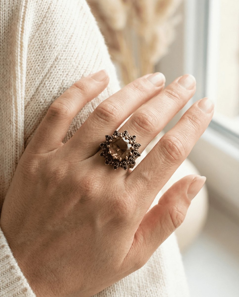 Dorvina Bronzen Sieraad Authentiek Kleur Kleurveranderend Zultanit Steen Rond Kesim Aycicegi Model Vintage Dames Ring