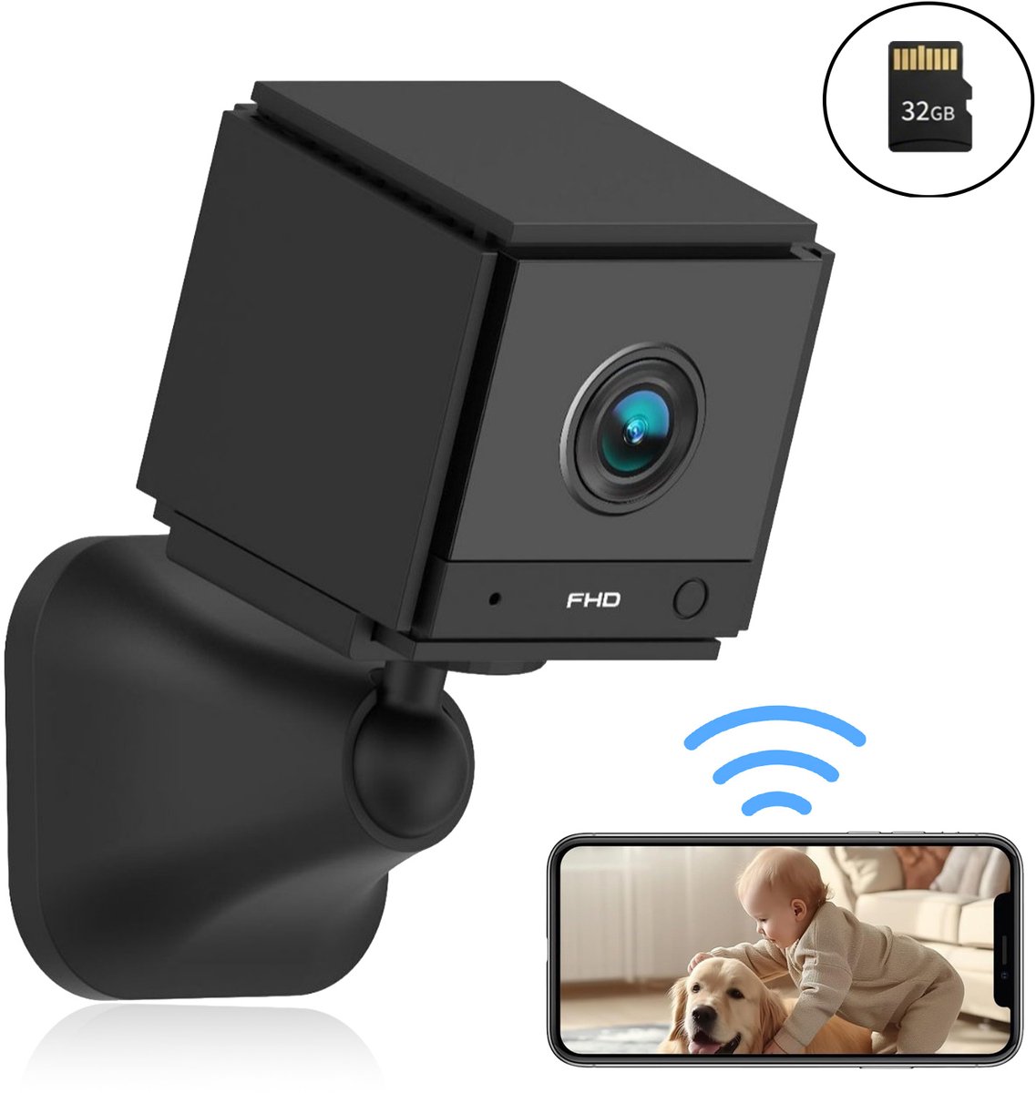 Fokelyi - Verborgen Spy Camera - WiFi - 1080P HD Nachtzicht - Bewegingsdetectie - Tweeweg Intercom - Met App - Incl 32GB SD - Mini Beveiligingscamera voor Binnen