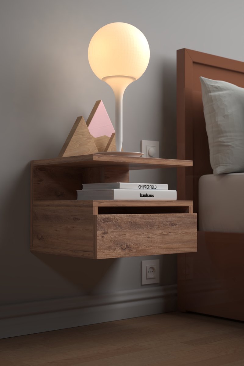 Nachtkastje met Klep| Set van 2| Nachkast| Modern| Stijlvol| Functioneel| Maat 40x33.5x30.5 cm | Licht Walnoot