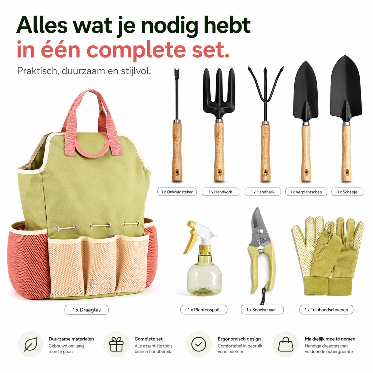 BOTC Tuingereedschap Set 10-Delig - Stevige tuingereedschapset met handtas - Duurzame tuinset - Ideaal tuincadeau – foto 5
