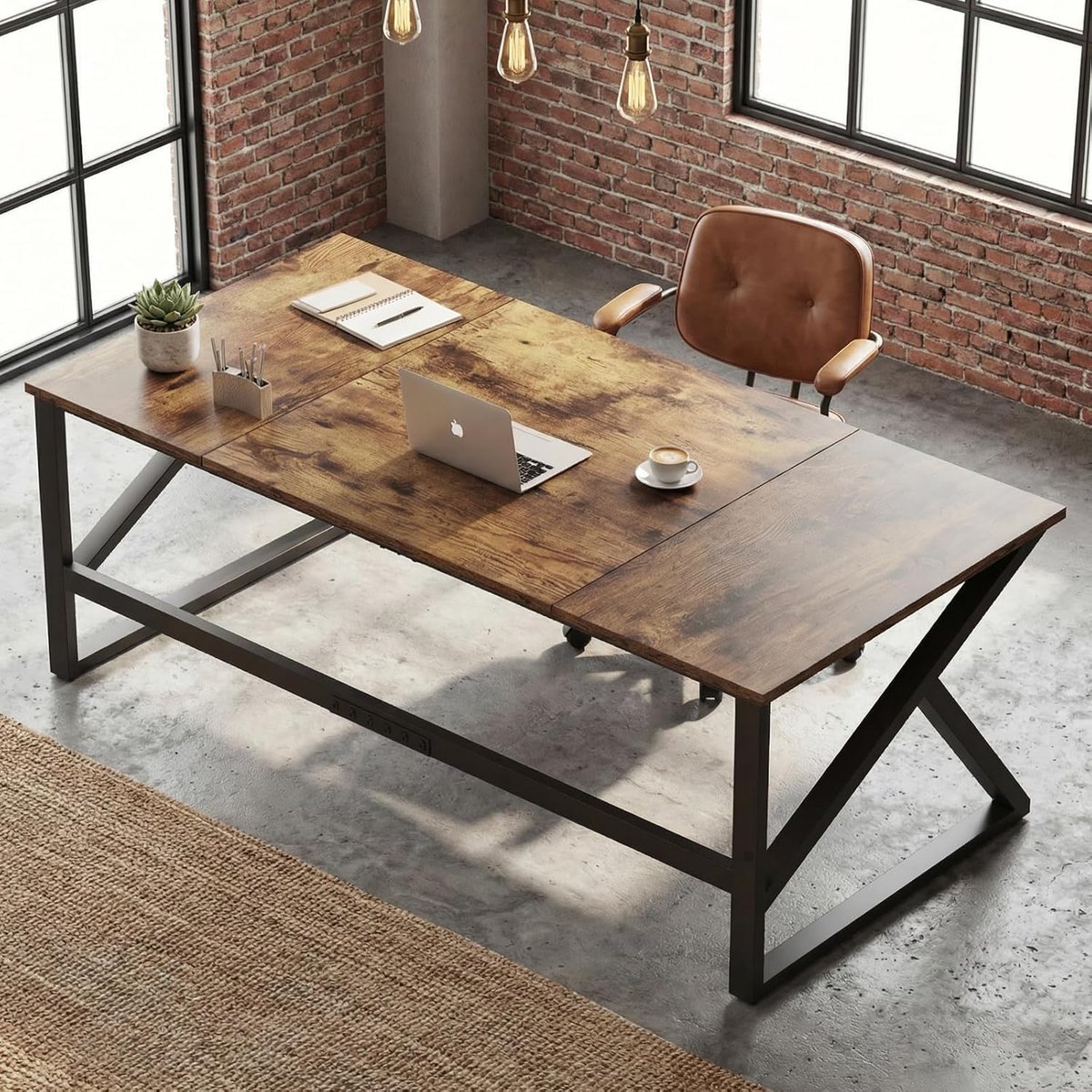 Bureau 180x80 cm Groot Dubbel Computerbureau 2 Persoons Werkbureau Industrieel Rustiek Bruin - Vermissen