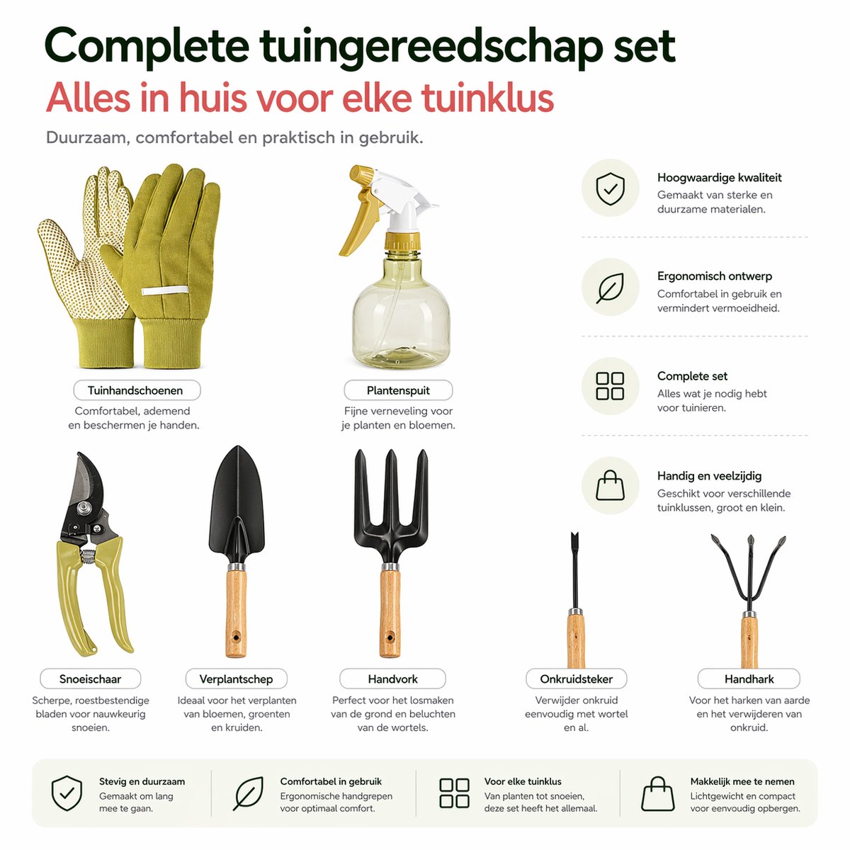 BOTC Tuingereedschap Set 10-Delig - Stevige tuingereedschapset met handtas - Duurzame tuinset - Ideaal tuincadeau – foto 3
