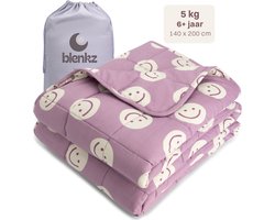 BLENKZ Verzwaringsdeken Kind 5kg – 140x200 – Smile Plum – Voor kinderen vanaf ±6 jaar en tieners – Verzwaringsdeken 1-persoons – Zwaartedeken