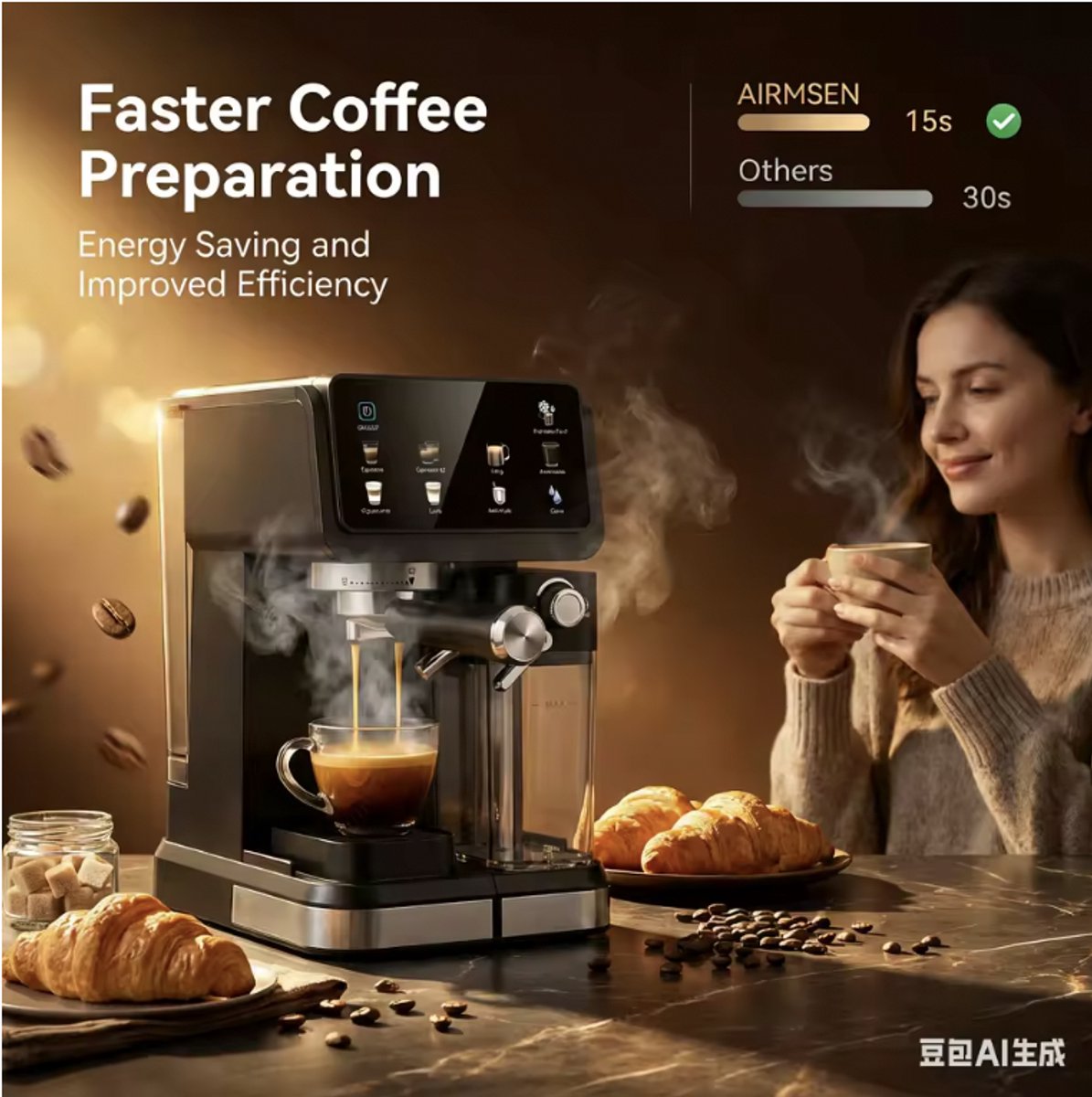 LUMÈ STORE Espressomachine 20 Bar – Koffiemachines – Koffiezetapparaat – Touchscreen – Latte Cappuccino – Zelfreinigend – Zwart — afbeelding 4