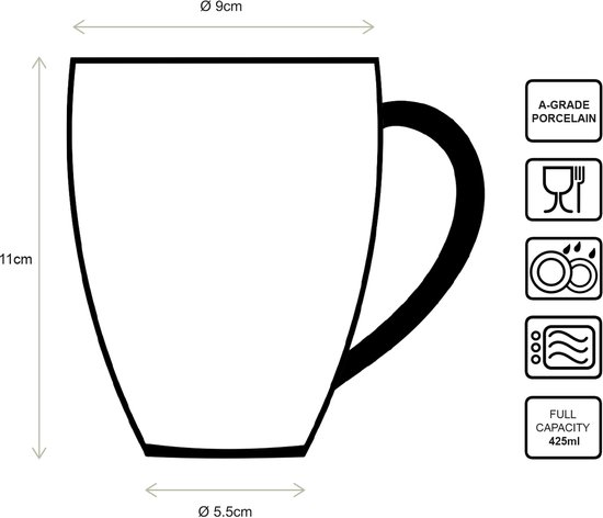 vtwonen Tasses avec Oreille - Service de Vaisselle - Wit - Grands Mugs Set de 6 - 400ml