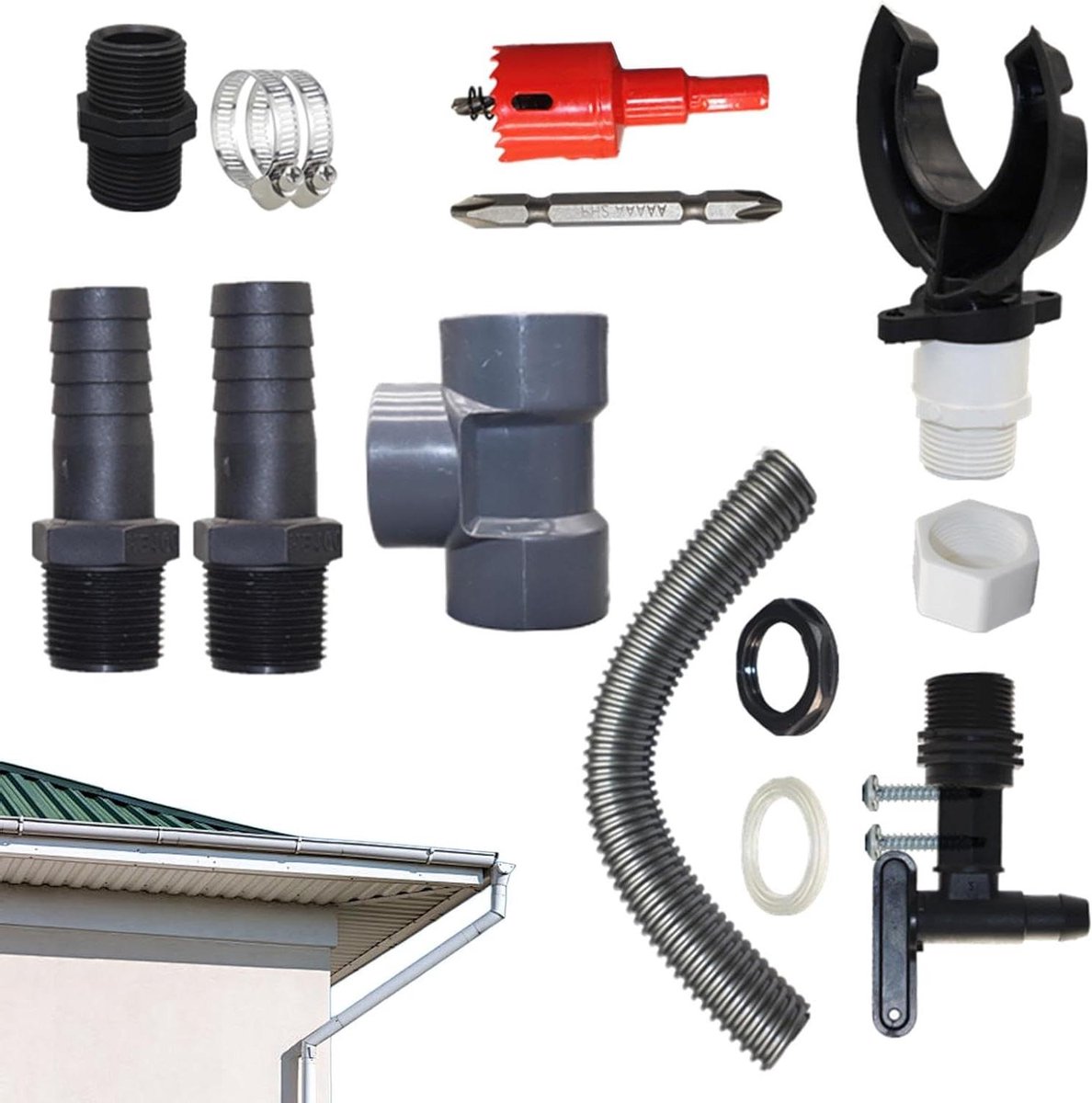 Regenton Verbindingsset - Dakgoot Systeem - Regenwater Verzamelen - Flexibel Materiaal - 100-110mm Pijpen - Zwart