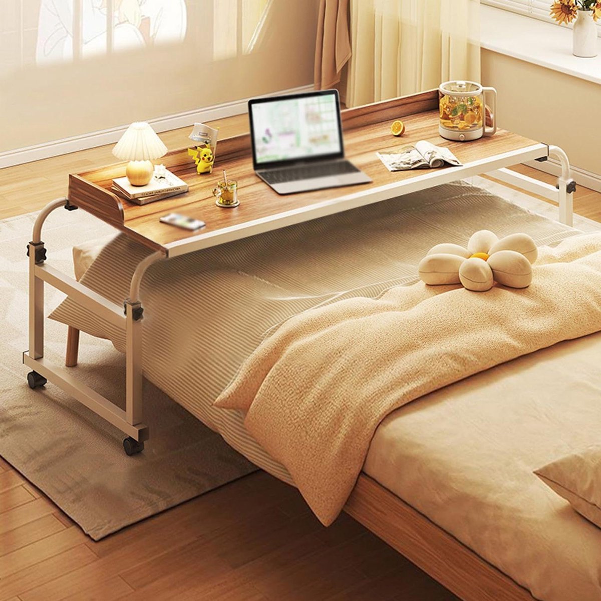 Verstelbaar Laptopbureau - Nachtkastje Tafel - Werken in Bed - Met Lade - 115-210 cm - Hout