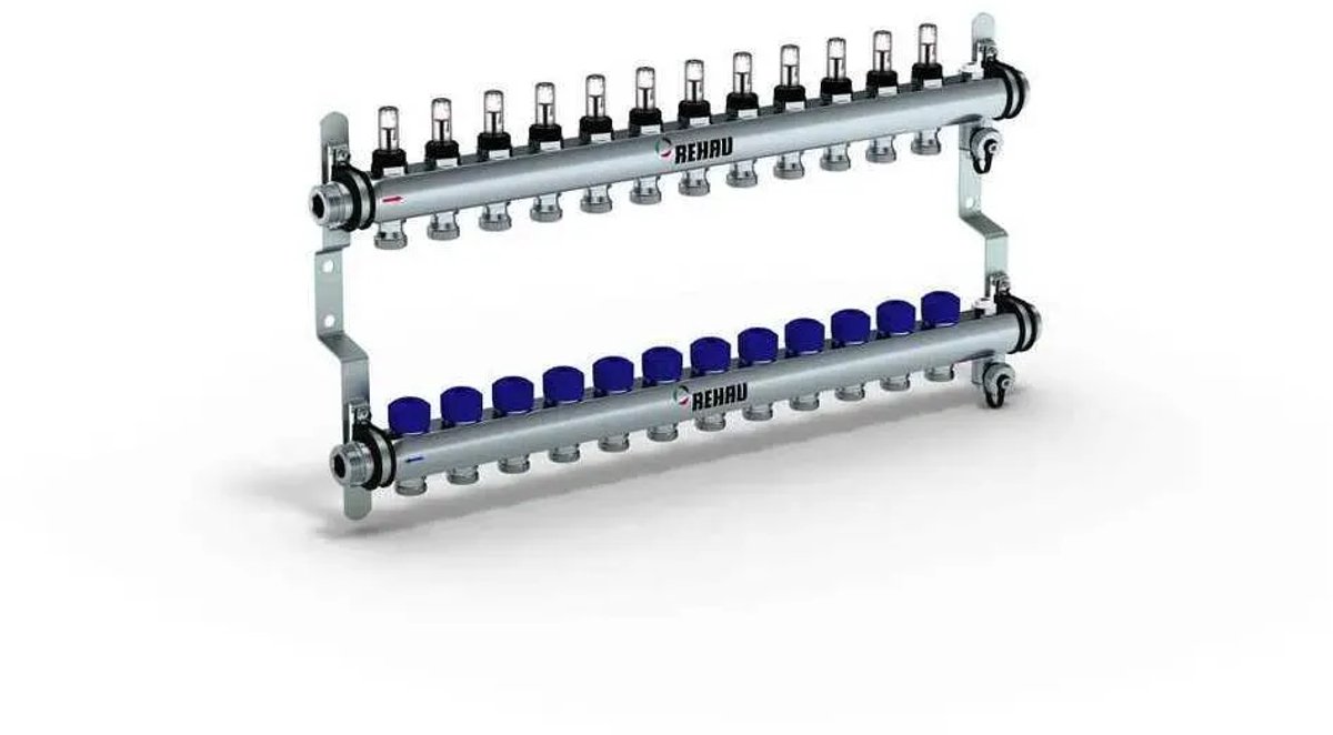 REHAU Verdeler HKV-D Easyflow roestvast staal 12 groepen, met doorstroomindicator min/max, 13832201200