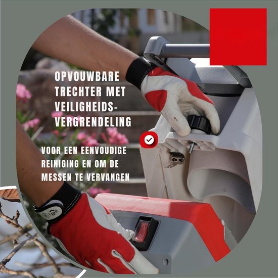 KAD® Hakselaar - Elektrische Hakselaar - Krachtige Tuinversnipperaar - Voor Takken tot 45mm - 2500W - Met Opvangbak - Snel & Veilig - Grijs/Rood - ‎46cm x 37cm x 91cm van Kad — afbeelding 3