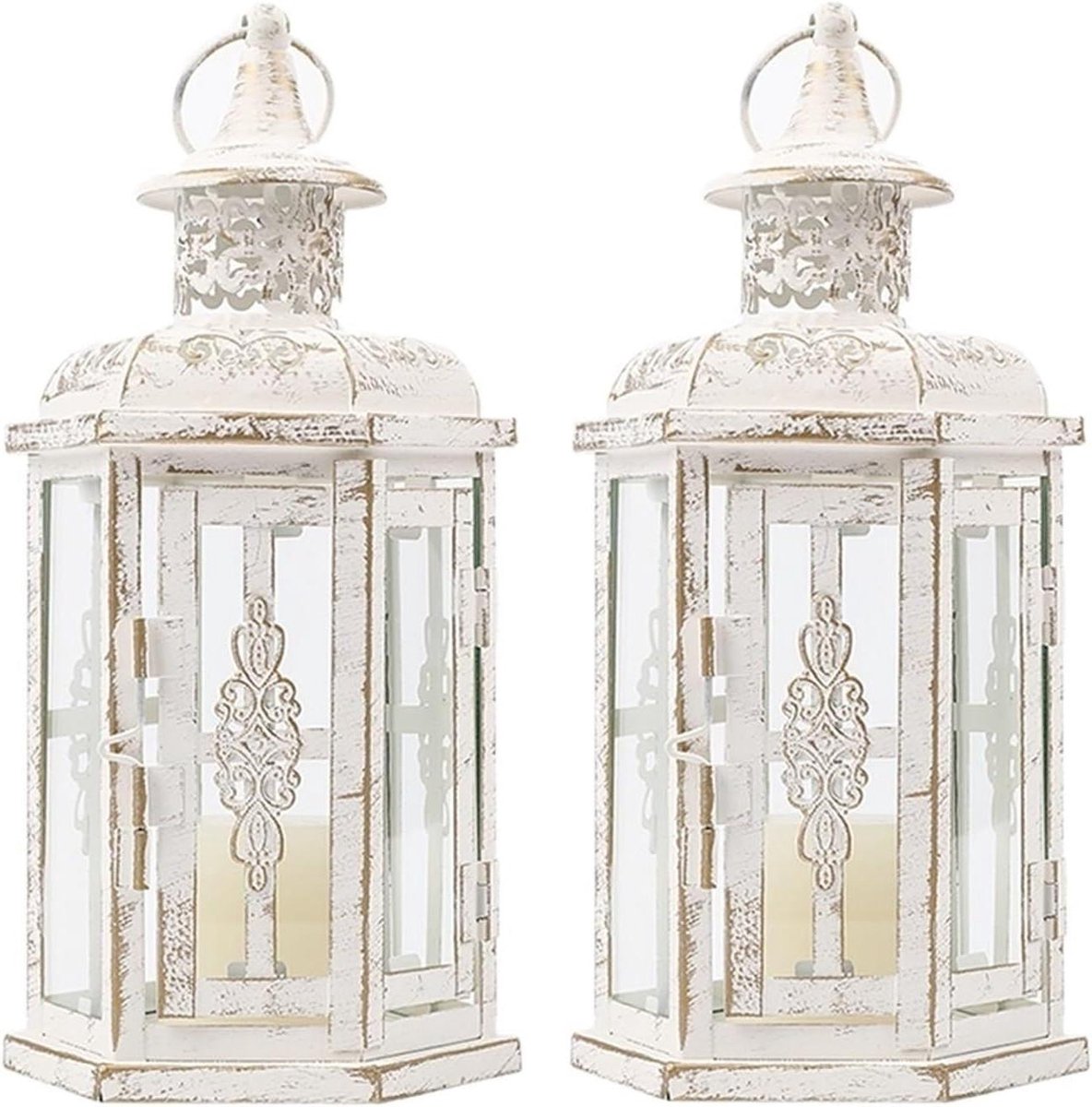 Vintage Kaarsenhouder - Hangende Lantaarn - Sfeerverlichting Creëren - Eenvoudige Muurmontage - 25 x 15 cm - Wit