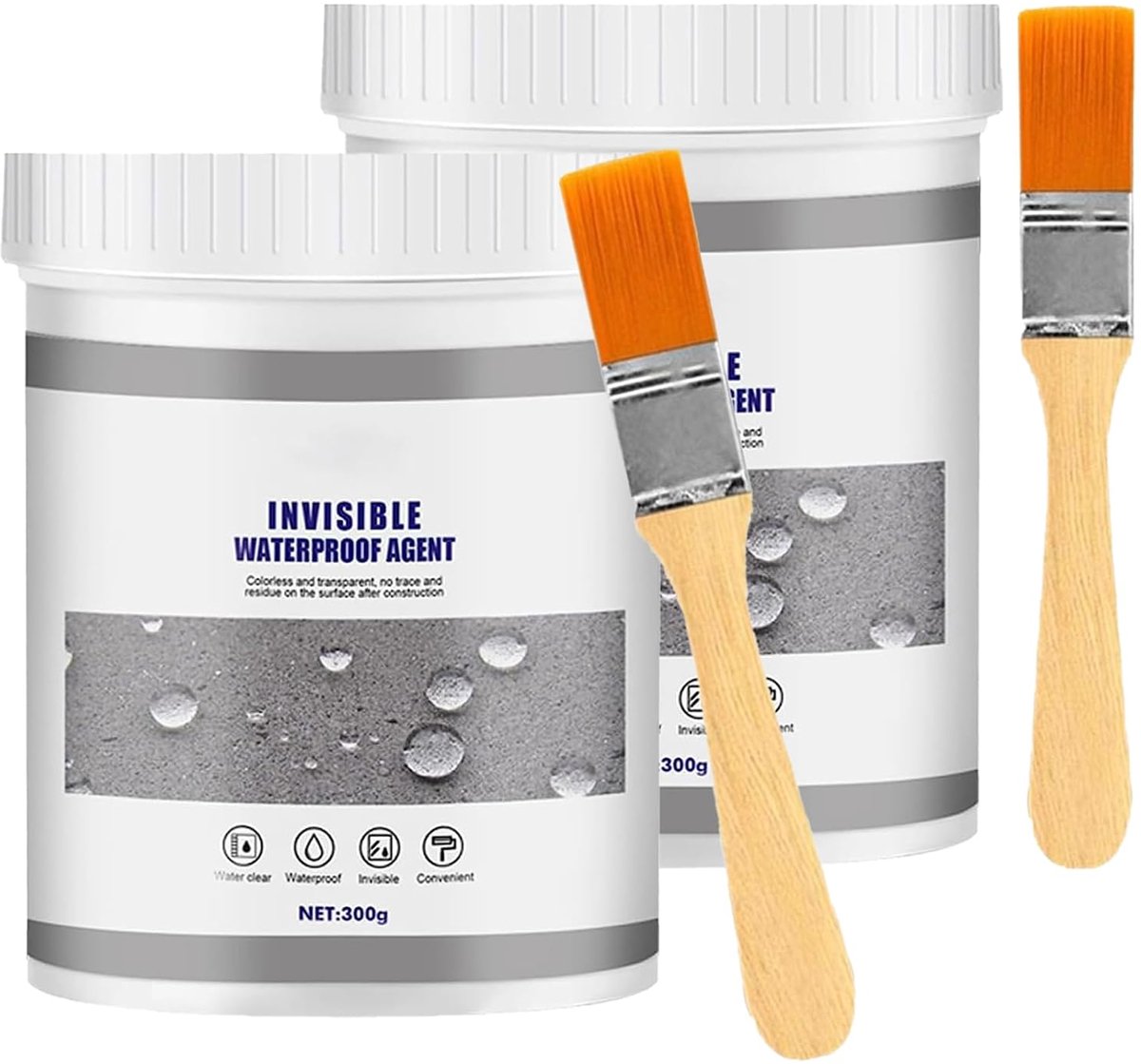 Transparante Waterdichte Coating - Waterdichte Isolatiekit Emulsie - Waterdichte Kit Onzichtbare Waterdichte Coating voor Badkamer, Tegels, Muren, Daken - 300G - 2 Stuks