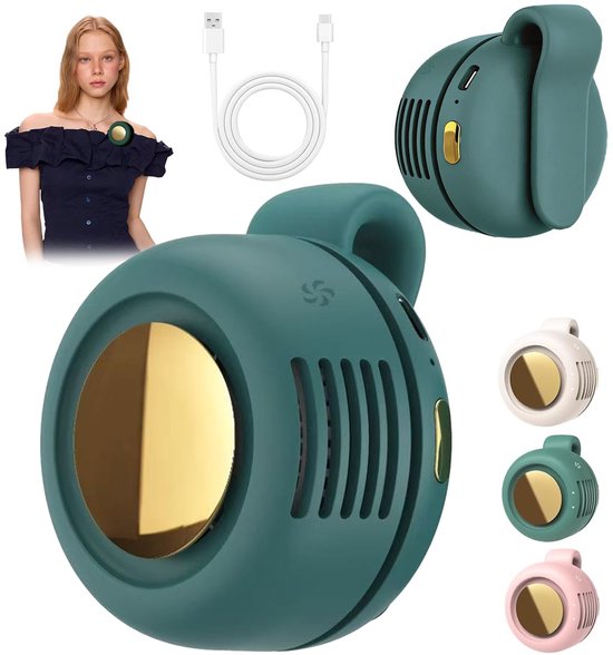Draagbare Mini Clip-On Ventilator USB 3 Snelheden Stil Bladloos 360° Draaibaar Groen