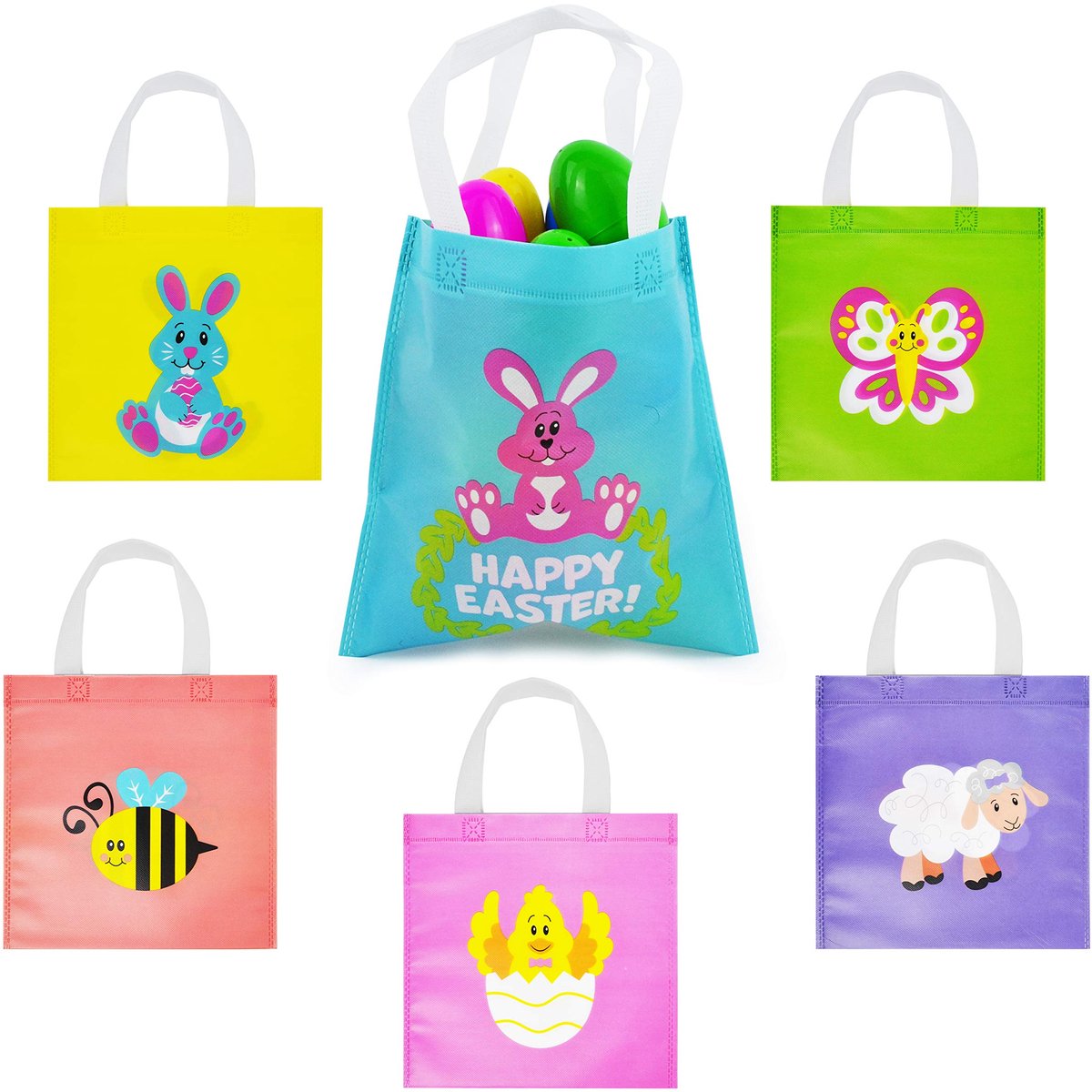 Joyin Paaseierenjacht Draagtassen Non-woven Paascadeautasjes Feesttasjes met handgrepen voor Paaseierenjacht, Paasfeestartikelen voor Kinderen (36 stuks)