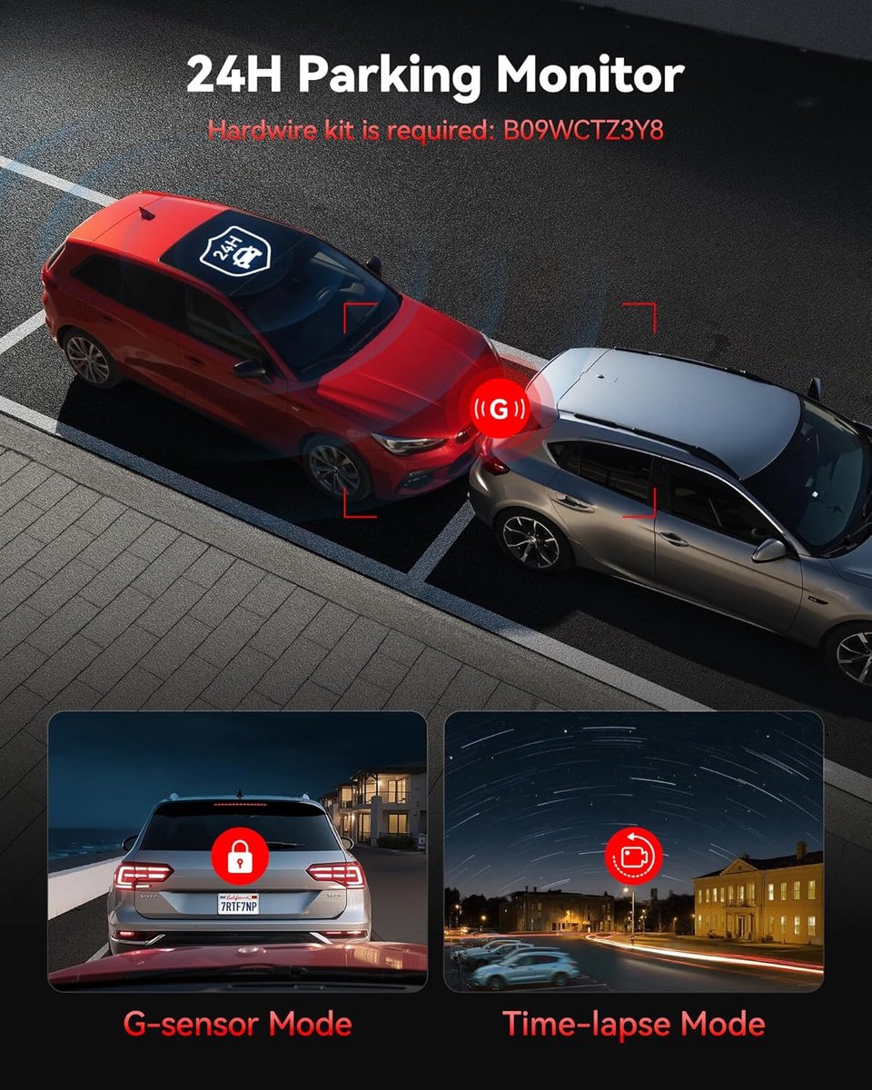 Dashcam auto 4K + 1080P voor en achter - WiFi GPS met nachtzicht, parkeermodus en 170° lens – foto 3