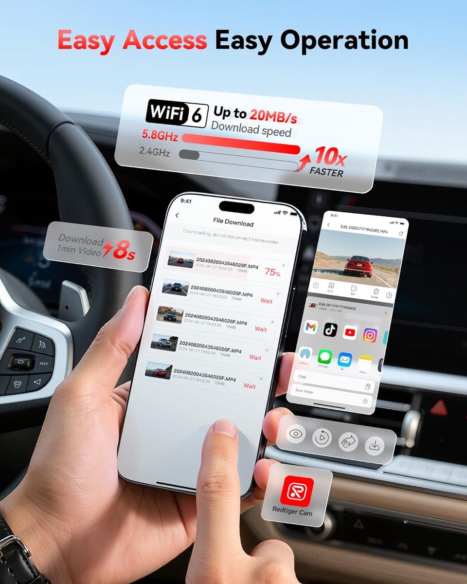 Dashcam auto 4K + 1080P voor en achter - WiFi GPS met nachtzicht, parkeermodus en 170° lens – foto 8