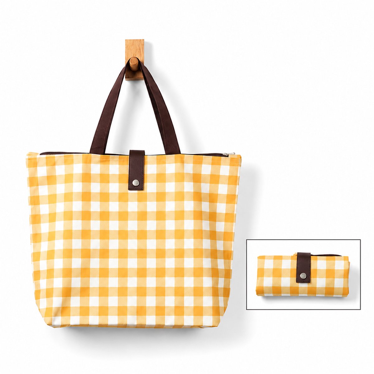 Shopper met Ritssluiting - Opvouwbaar - Boodschappentas - Herbruikbare Tas - Compact & Wasbaar - Geel