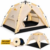 LYNEXA® Tent - Pop up Tent voor 2 tot 3 persoons - Waterdichte Kampeertent - Automatische Camping Tent -Snel Opzetbaar - UV Bescherming - Kamperen & Outdoor - Festival Tent - Lichtgewicht - Inclusief Draagtas & Campinglamp - 245x215x145cm - Zandkleur