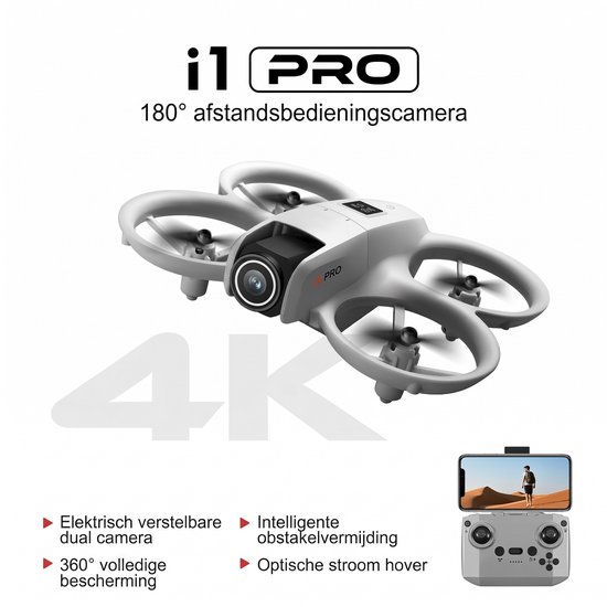 Witte I1 PRO drone met 4K camera en afstandsbediening.