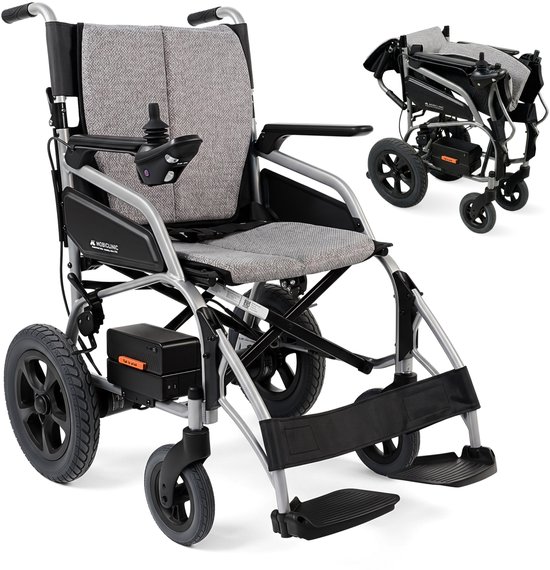 Mobiclinic Mara - Elektrische rolstoel – Inklabaar – 1 Lithiumbatterij 24V/12Ah - 10 km Bereik - Aluminium - Dubbele 130W motoren - Anti-rolwielen - Klimvermogen 6º - Handmatige of elektrische bediening - Dual Mode - Tot 100 kg - Grijs