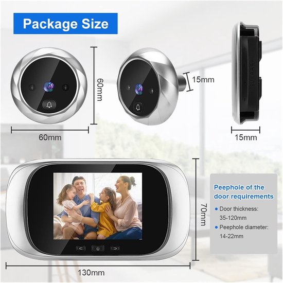 Digitale Deurcamera - Kijkgaatje Monitor - Veiligheid Thuis - Nachtzicht Functie - 2.8 Inch LCD - Zwart — afbeelding 3