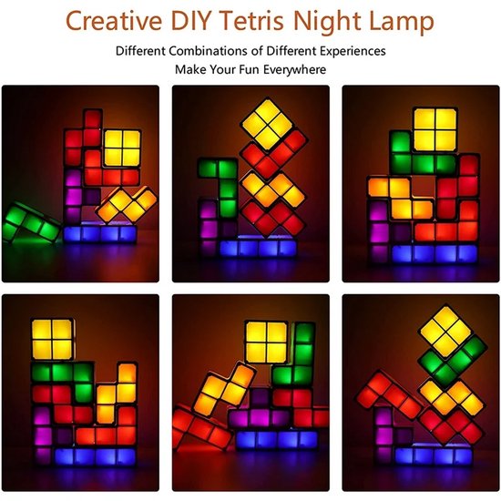 Oneay Stapelbaar nachtlampje, 7-delige doe-het-zelf LED-set met 7 kleuren, 3D-puzzel met sensor, in elkaar grijpende tafellamp, magische bouwblokken, gloeiende lampjes van Oneay — afbeelding 4