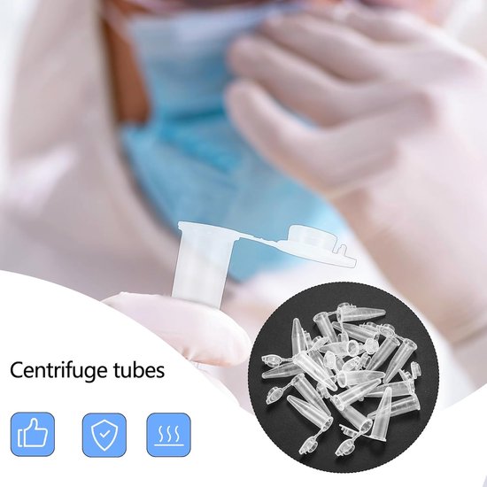 Reactievaten - Centrifugebuisjes - Laboratorium Werk - Dubbele Sluiting - 210 Stuks - Transparant — afbeelding 4