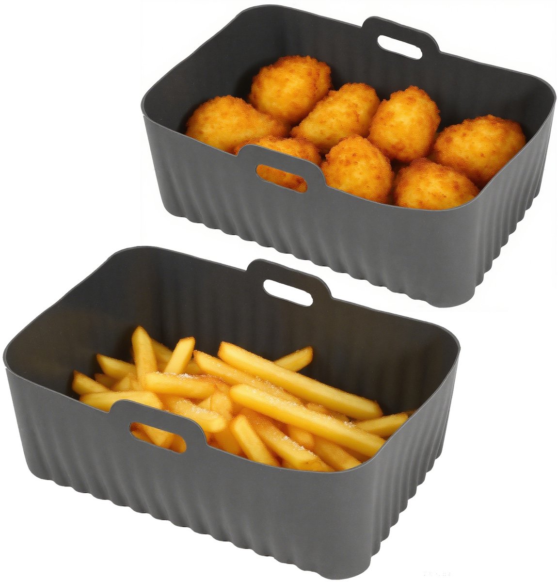Lemlit Siliconen Airfryer Bakvormen 2 Stuks - 20x14x7 cm - Geschikt voor Ninja AF300 AF400 airfryer - Herbruikbare Accessoires-Grijs