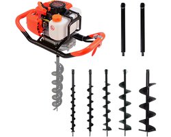 Kibani Grondboor 52cc benzine + Grondboren set 60 mm + 80 mm + 100 mm + 150 mm + 200 mm + 2 verlengstukken - Palenboor - Grondboor machine