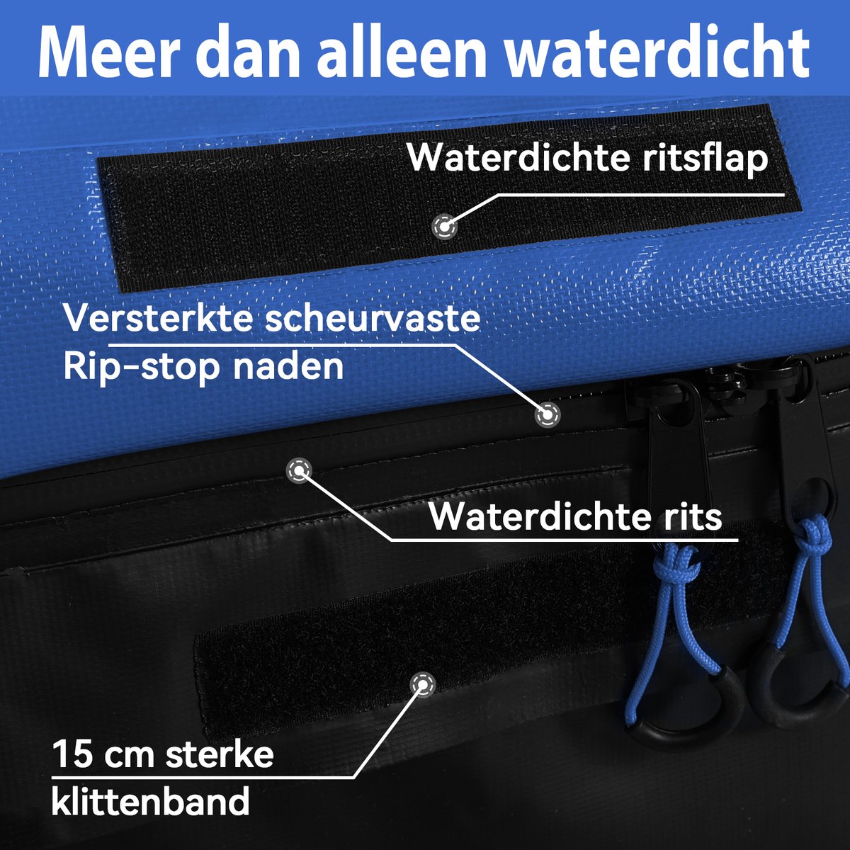 Puluomis - 600L Dakkoffer - Waterdicht - 500D PVC materiaal - 8 riemen - 6 haken - Geschikt voor alle voertuigen met/zonder dakdrager - Inclusief antislipmat - Zwart-blauw – foto 4