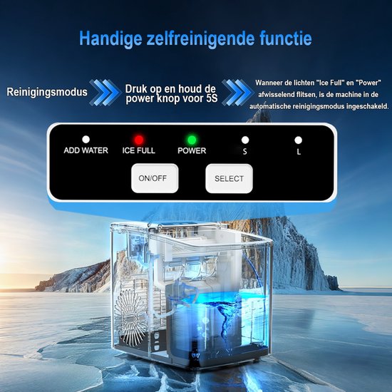 EAFC IJsblokjesmachine - 1,2L - Met IJsschep - Zelfreinigingsfunctie - 12KG / 24U - 9 Blokjes / 6 Min - Zwart van eafc — afbeelding 4