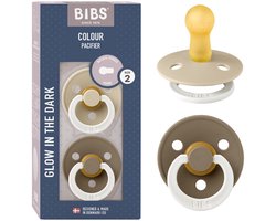 BIBS Colour Glow Fopspeen - 6-18 mnd - 2-pack - Rond - Vanilla/Dark Oak