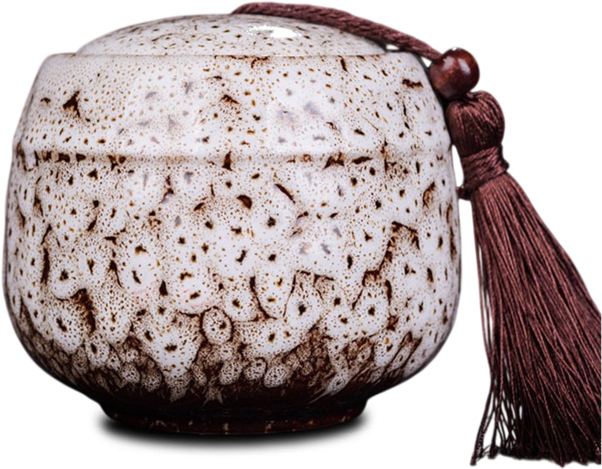 Akerz Keramische Mini Urn Wit Gemêleerd – 500 ml – Handgemaakte Herinneringsurn – Inclusief Beschermzakje – Voor Mensenas en Dierenas