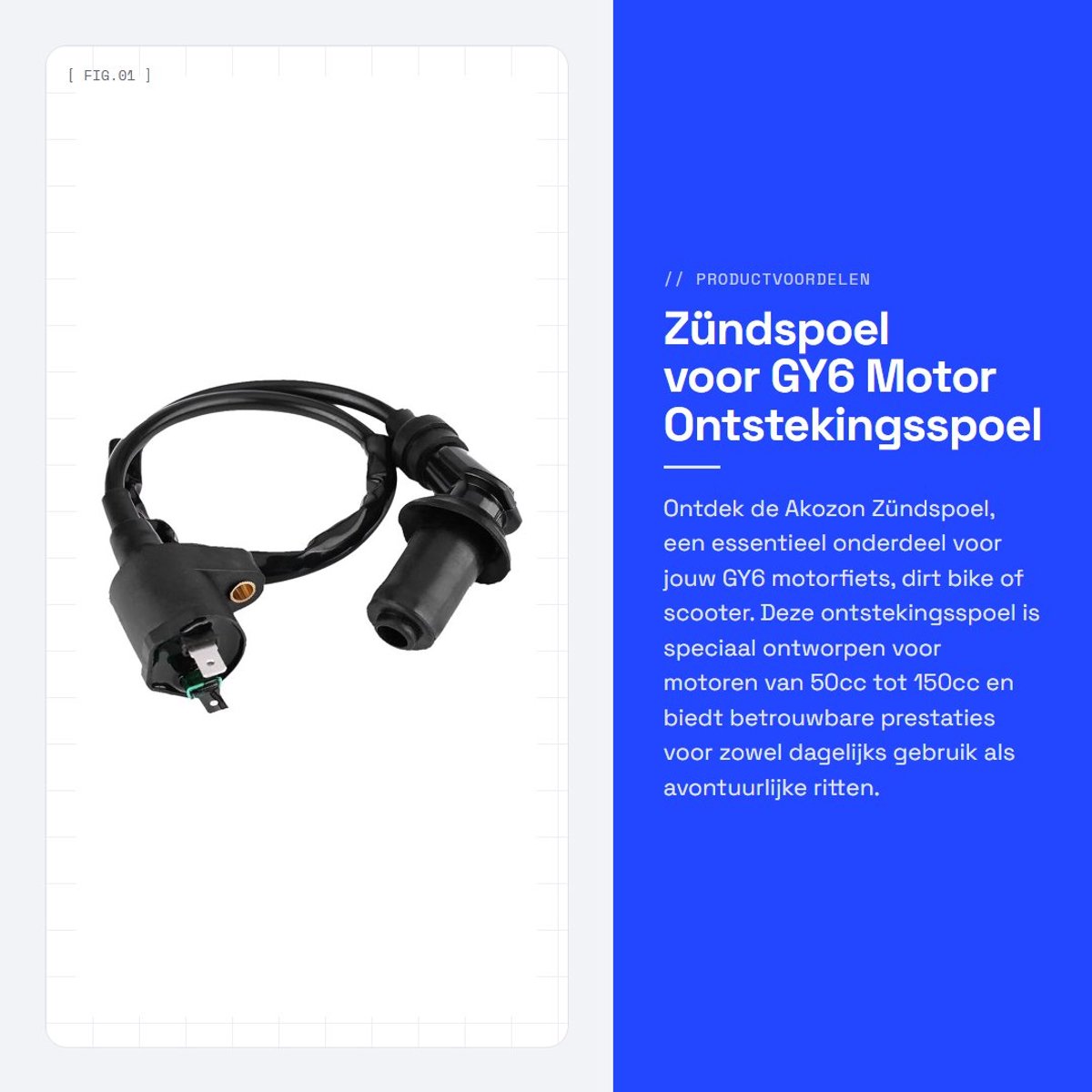 Zündspoel gloednieuw - GY6 Motorfiets - Dirt Bike - Scooter - Moped - Hoogwaardig kunststof/metaal - Totale lengte 450 mm - Ontstekingsspoel