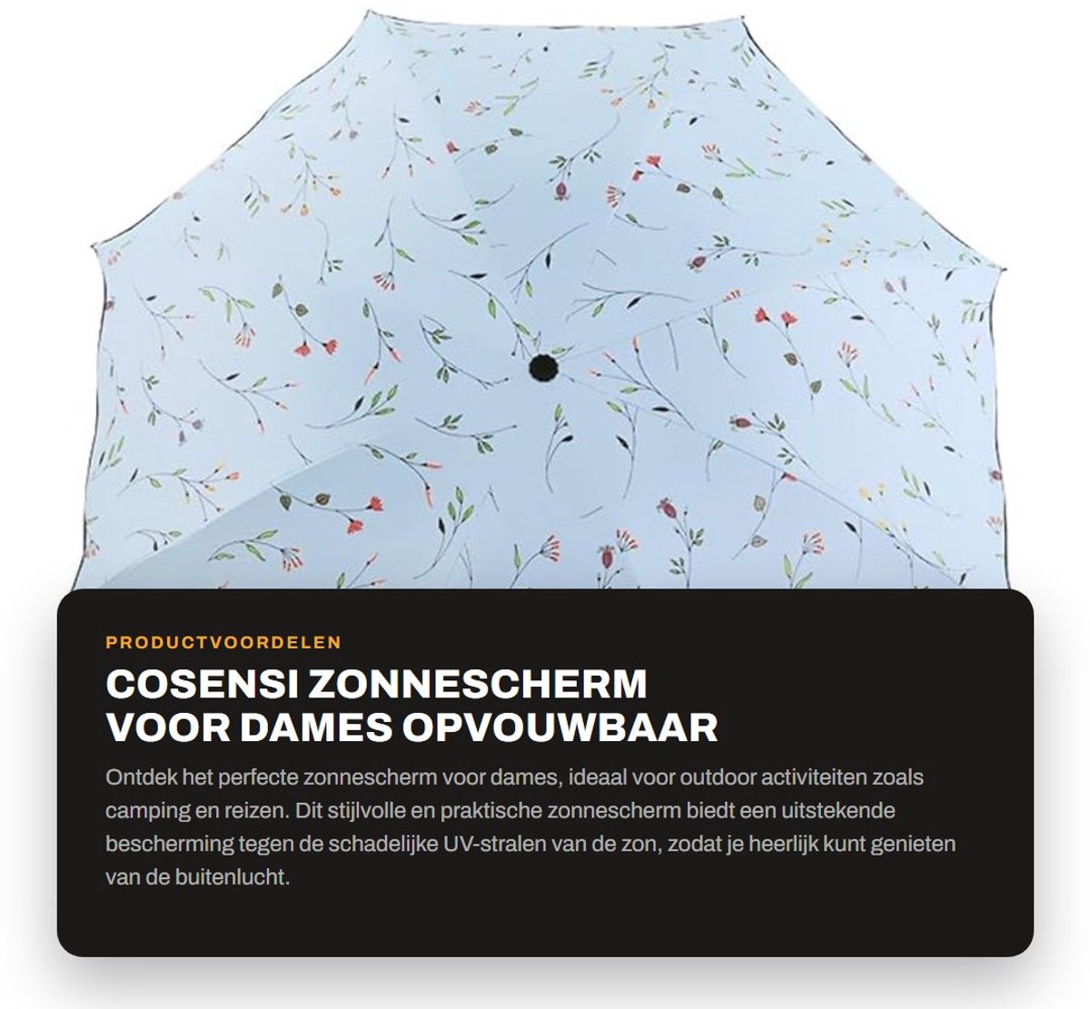 Dailygoods- Zonnescherm Opvouwbaar 96 cm - Anti-UV - Dubbel Dak - 8 Ribben - Lichtgewicht 330 g - Inclusief Opbergtas - Paraplu