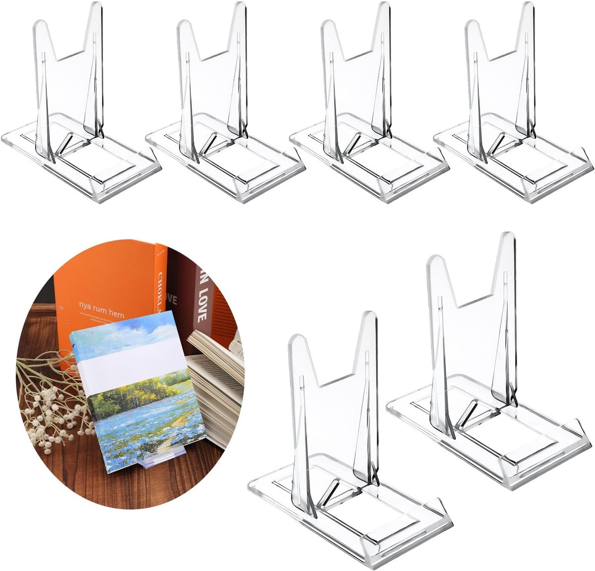 Boekstandaard Display - Acryl Houder - Boeken Tonen - Verstelbare Basis - 6 Stuks - Transparant