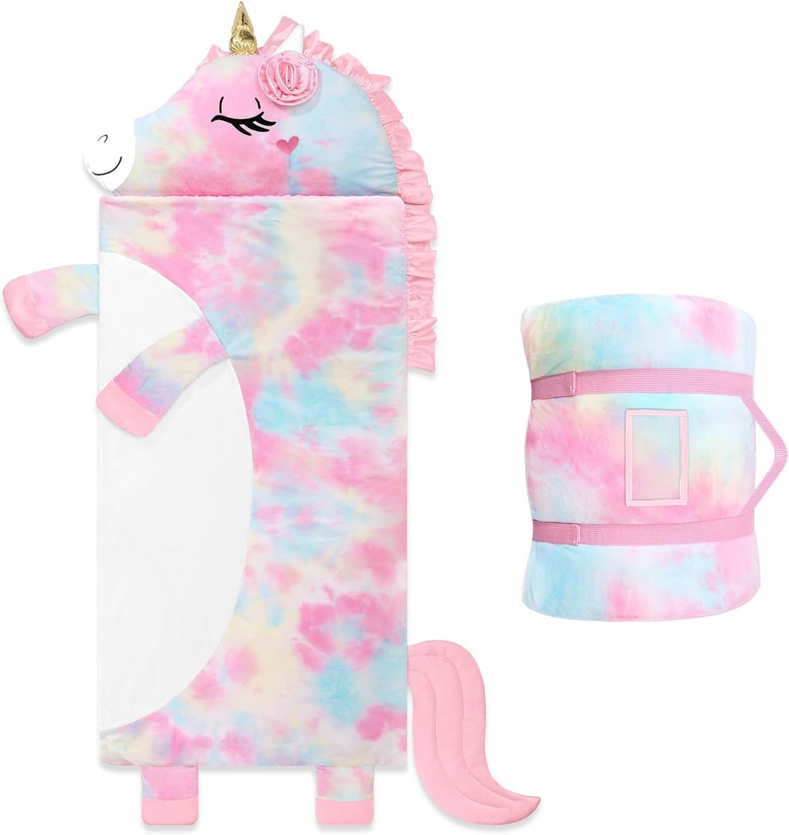Slaapzak voor kinderen, met kussen, afneembaar, warme fleece, olifant, kinderslaapzak, dubbele ritssluiting, voor meisjes en jongens, opvouwbare grote dekenslaapzak voor binnen, outdoor, camping, 170