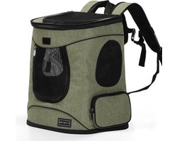 Petsfit Transporttas voor katten en honden, ergonomische rugzak met borstband en taille, ademend mesh 360° en gevoerd kussen voor grote dieren, olijfgroen