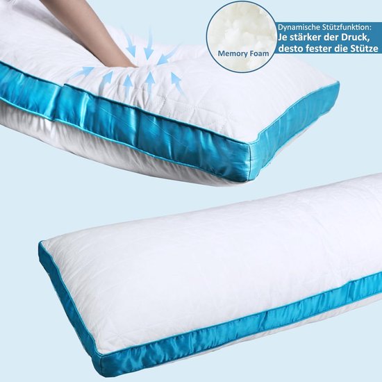Traagschuim Kussen - Lang Lichaamskussen - Zijslapen Comfort - Dynamische Ondersteuning - 130x43cm - Wit Blauw — afbeelding 3