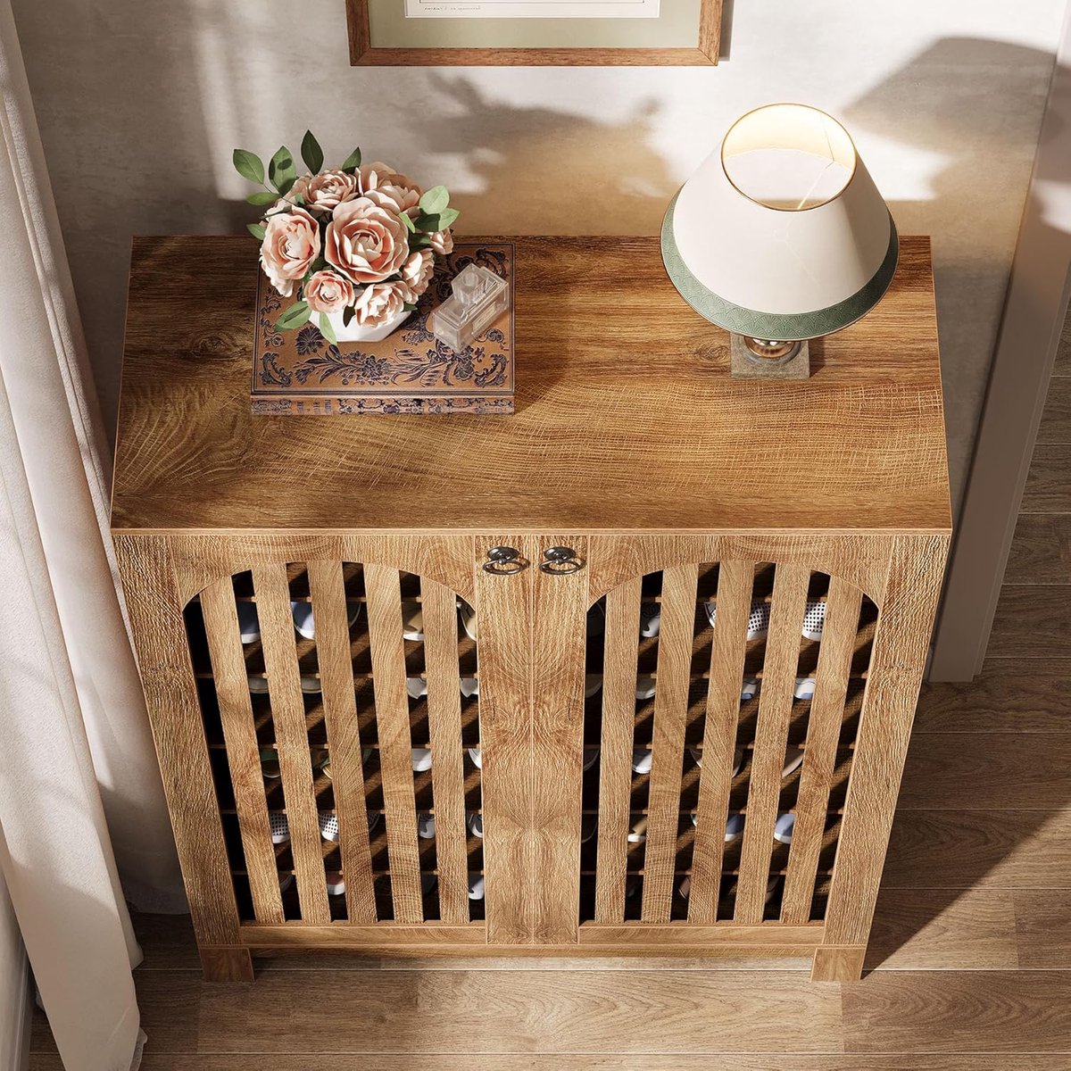 Schoenenkast Eiken met Lamellendeuren – 6 Niveaus voor 24 Paar Schoenen – Verstelbare Planken, Ventilatie & Anti-Kantel Beveiliging – 35D x 73B x 109H cm – Mobili Bella