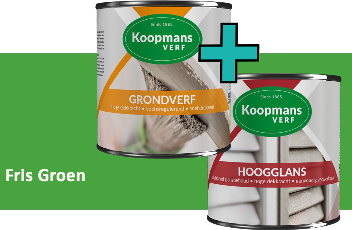 Koopmans Grondverf en Hoogglans Lakverf - set geschikt voor hout en metaal – Fris Groen – 2x – 1,5 l