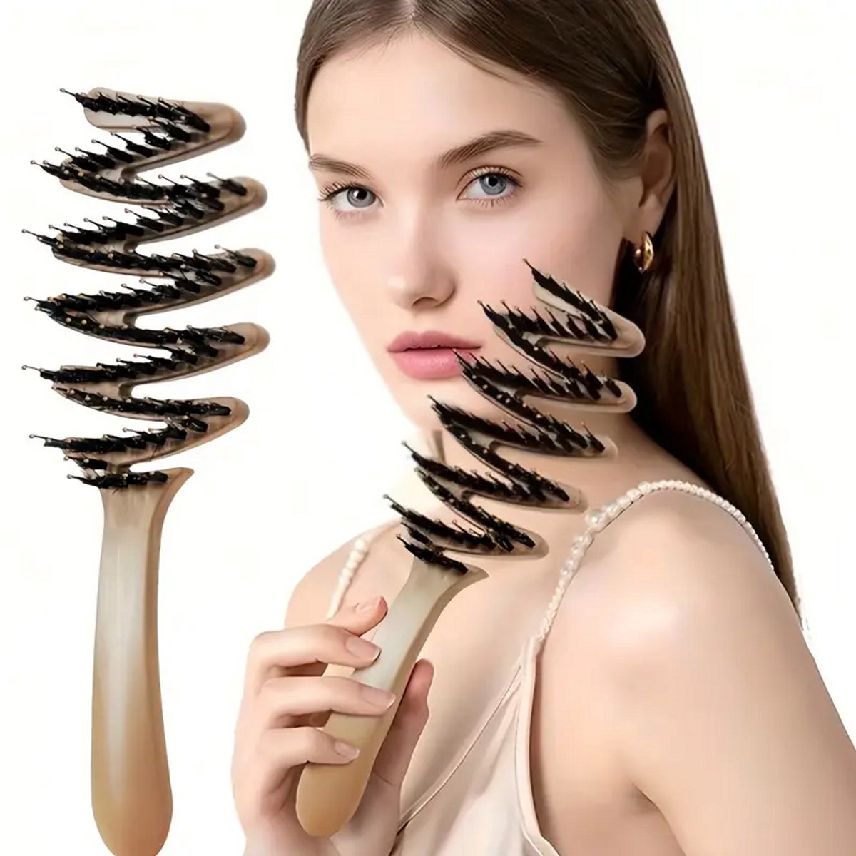 Haarborstel - Anti-Klit Haarborstel - Kappers Borstel - Detangle Brush - Luchtdoorlatend - Voor alle Haartypes - Haar Borstel Kinderen - Haarborstel voor Nat en Droog Haar - Curved Ontklitborstel - Bruin