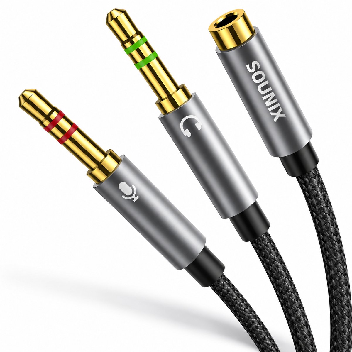 Sounix Audio Splitter - 4-Pin - TRRS - Jack Aux Splitter Female naar Dubbel Male - 3,5 mm Jack Headset Microfoon Splitter