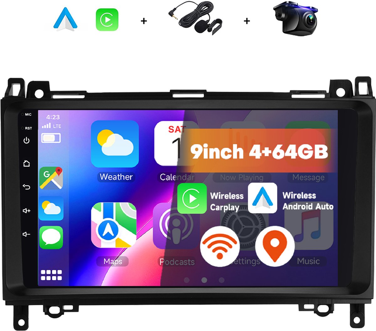 Boscer Autoradio - Geschikt voor Mercedes-Benz B200 (2008-2011) - 4+64GB Android 15 - 9 Inch IPS Touchscreen (1280x720) - Draadloze Apple CarPlay & Android Auto - GPS, WiFi & Bluetooth - Achteruitrijcamera & Microfoon