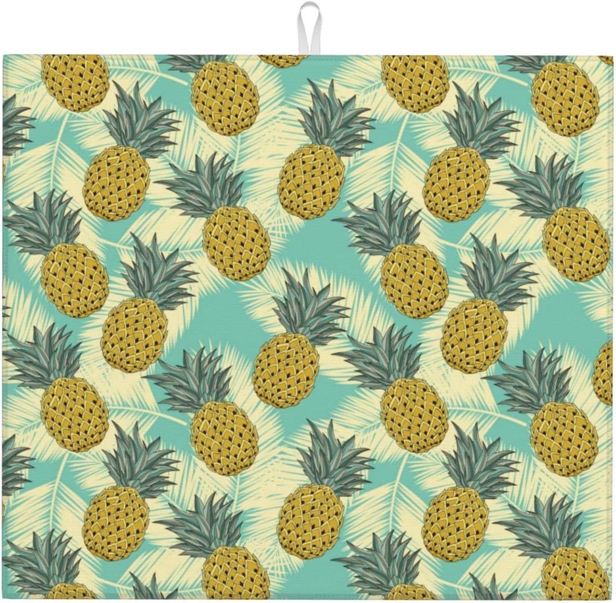 Keuken Afdruipmat - Droogmat Aanrecht - Servies Drogen - Sterk Absorberend - 46 x 41 cm - Vintage Ananas Print