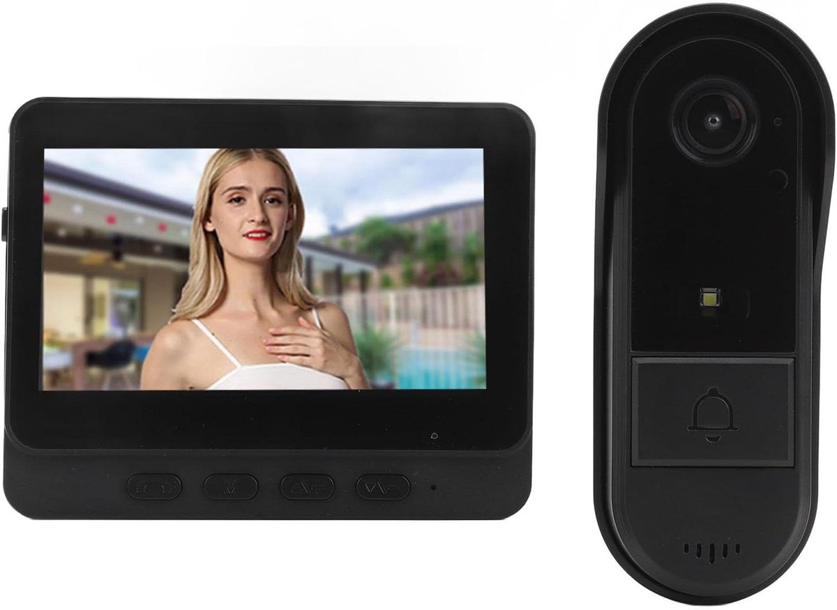 Cryfokt Draadloos Videodeurbelsysteem, 1080HD 4,3 Inch Scherm met 8MP 170 Graden Groothoeklens, Geen Abonnement Nodig, Nachtzicht, Tweewegsaudio, voor Beveiliging van Huis en Appa