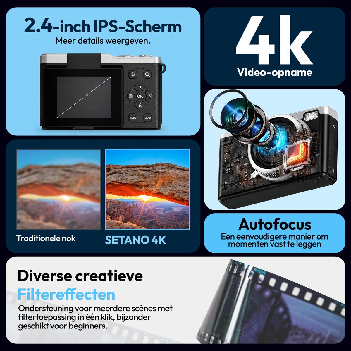 Setano 4K Camera - Compact met 64GB SD-kaart inbegrepen thumbnail 5