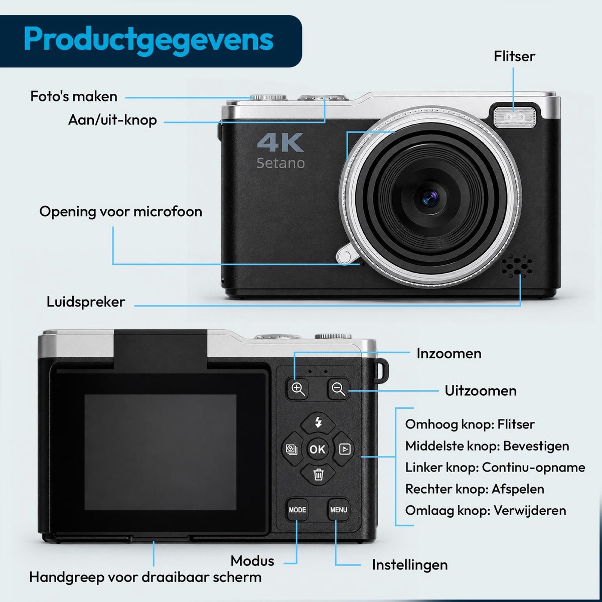 Setano 4K Camera - Compact met 64GB SD-kaart inbegrepen thumbnail 6
