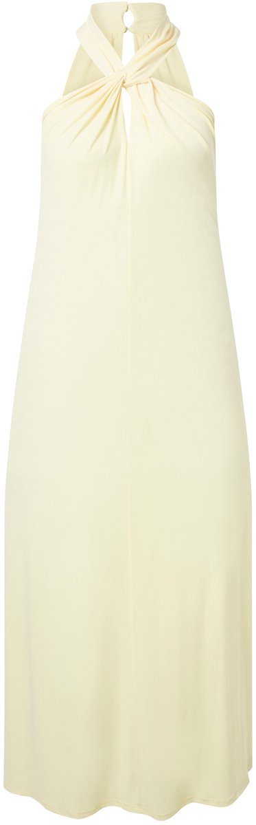 Ulla Popken - Dames - Maxi-jurk halternek gedrapeerd mouwloos - Zacht geel - Maat 46+